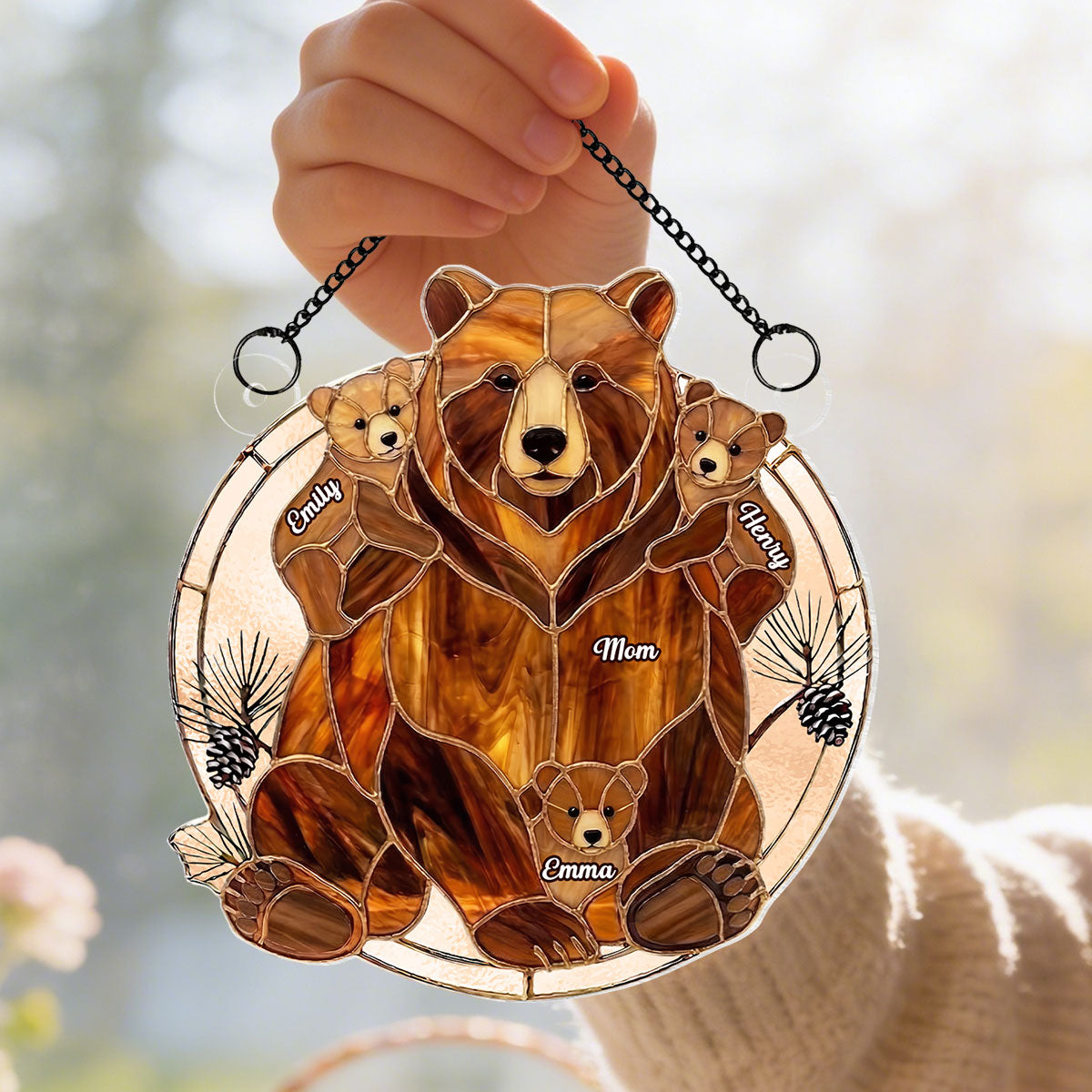 Mama Bear & Kids Custom Name - Personalized Acrylic Suncatcher - Heartfelt Mother's Day Gift For Mom, Wife, Grandma