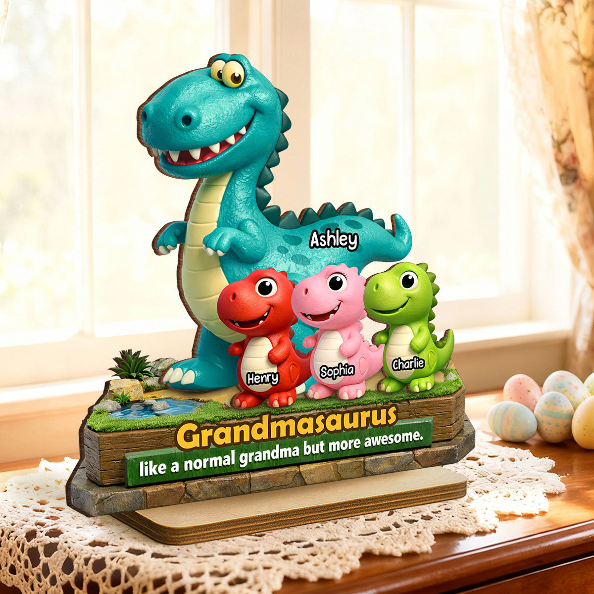 Grandmasaurus More Awesome - Personalized 2-Layered Wooden Plaque - Gift for Grandma