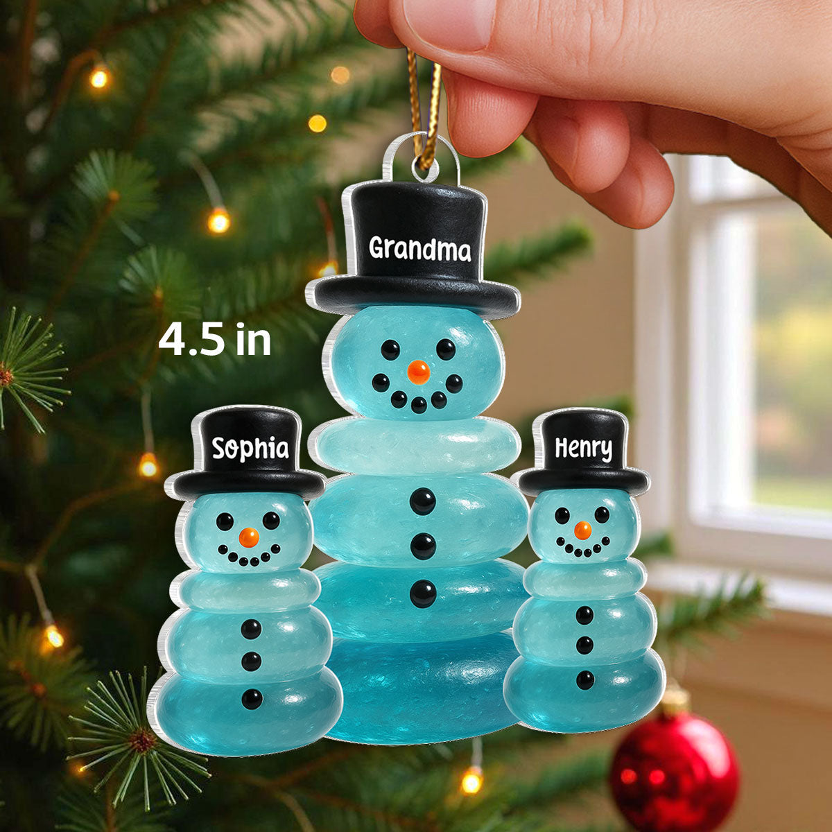 3D Effect Sea Glass Grandma Grandkids Snowman - Personalized Acrylic Ornament - Christmas Gift for Grandma