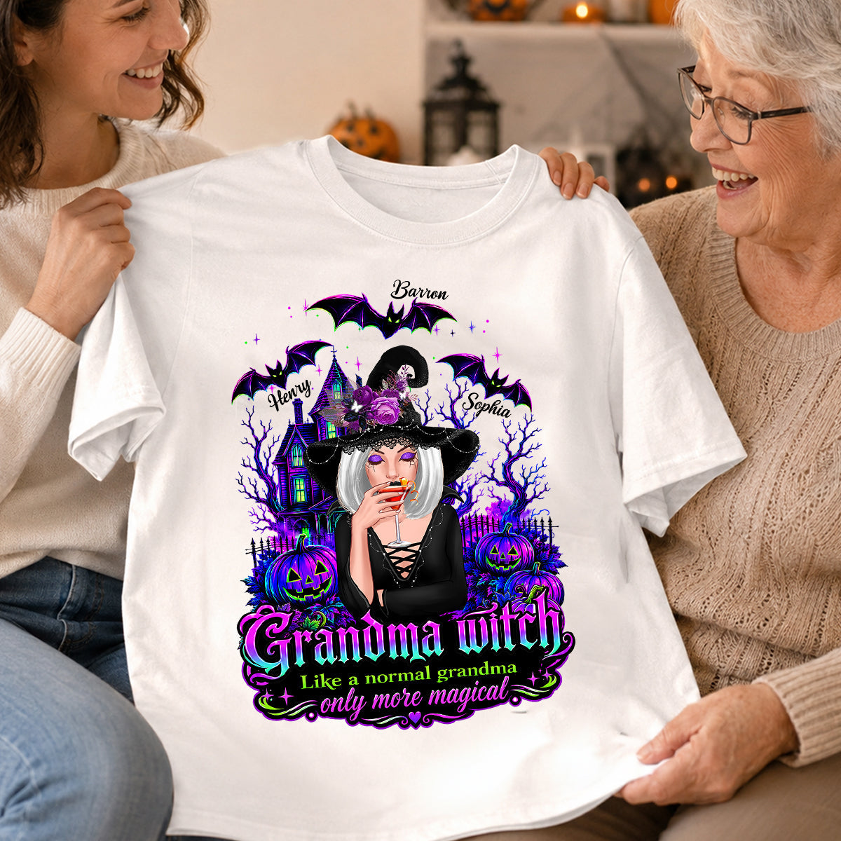 Grandma Witch More Magical - Personalized Shirt - Halloween Spooky Scene, Gift for Grandma