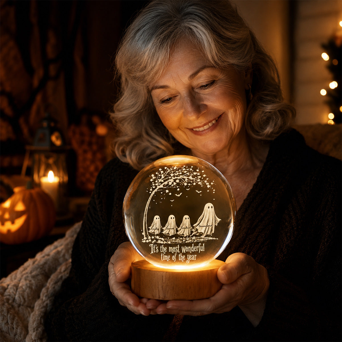 The Most Wonderful Time Of The Year Grandma Grandkids Ghosts - Personalized Crystal Ball Night Light