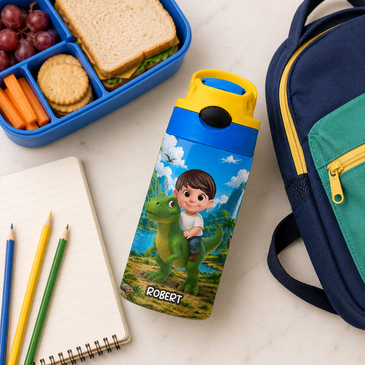 Dinosaur Adventure for Boys Girls - Personalized Kid Water Bottle - Back to School Gift for Kids