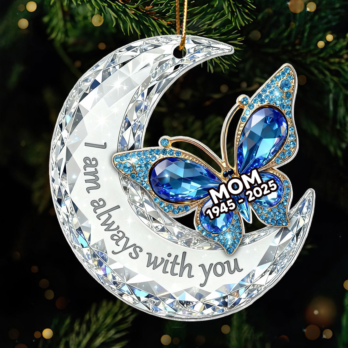 3D Effect Flat Christmas Butterfly Moon Memorial - Personalized Acrylic Ornament - Remembrance Gift, Sympathy Gift