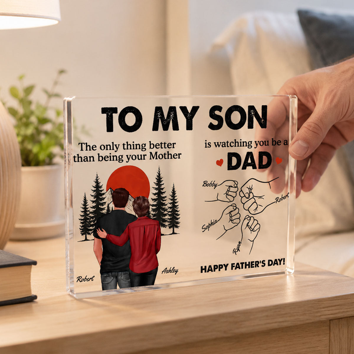 Retro Vintage Sunset To My Son Watching You Be A Dad - Personalized Acrylic Block Plaque -  Gift For Son