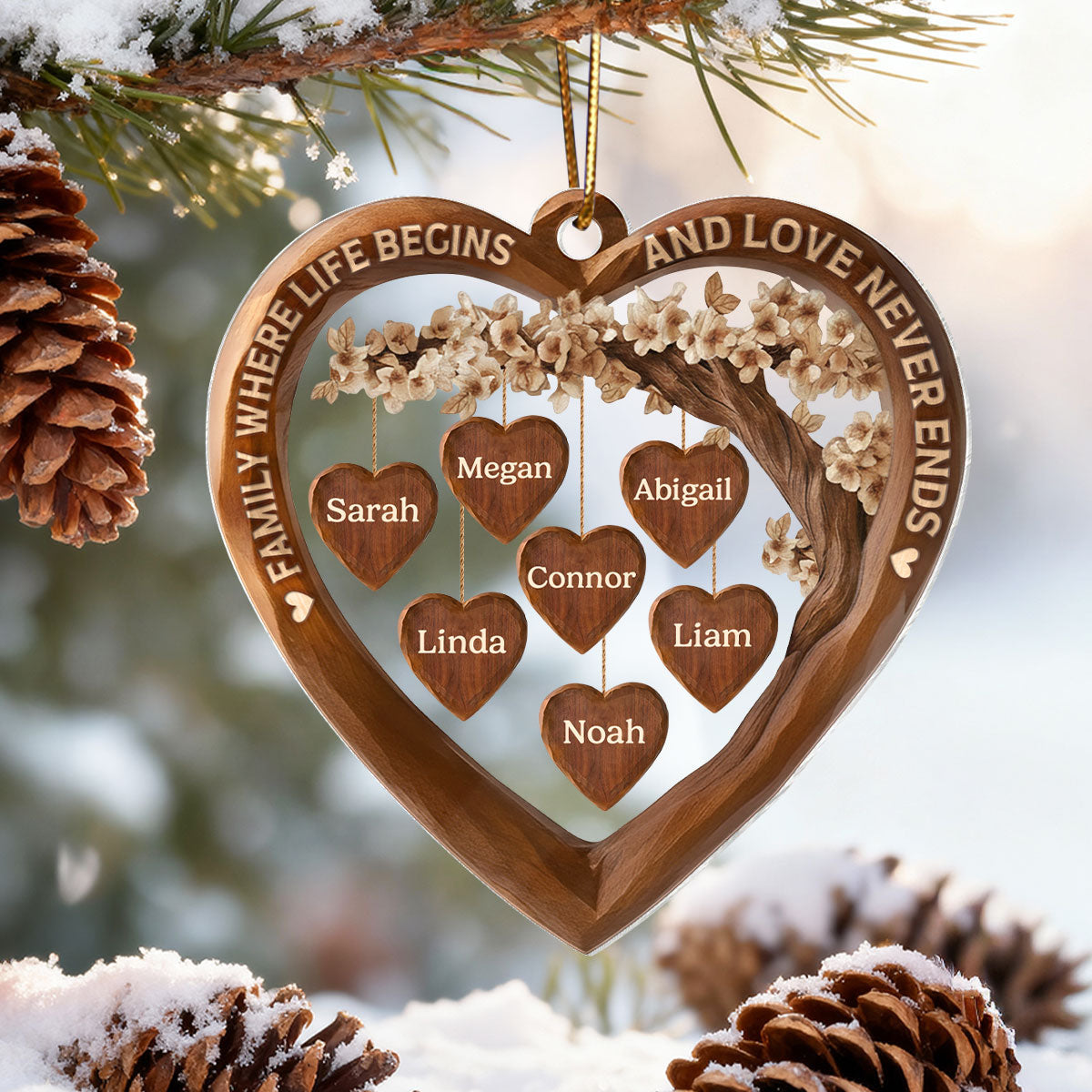 Family Where Life Begins and Love Never Ends - Personalized Acrylic Ornament - Thoughtful Christmas Gift for Loved Ones