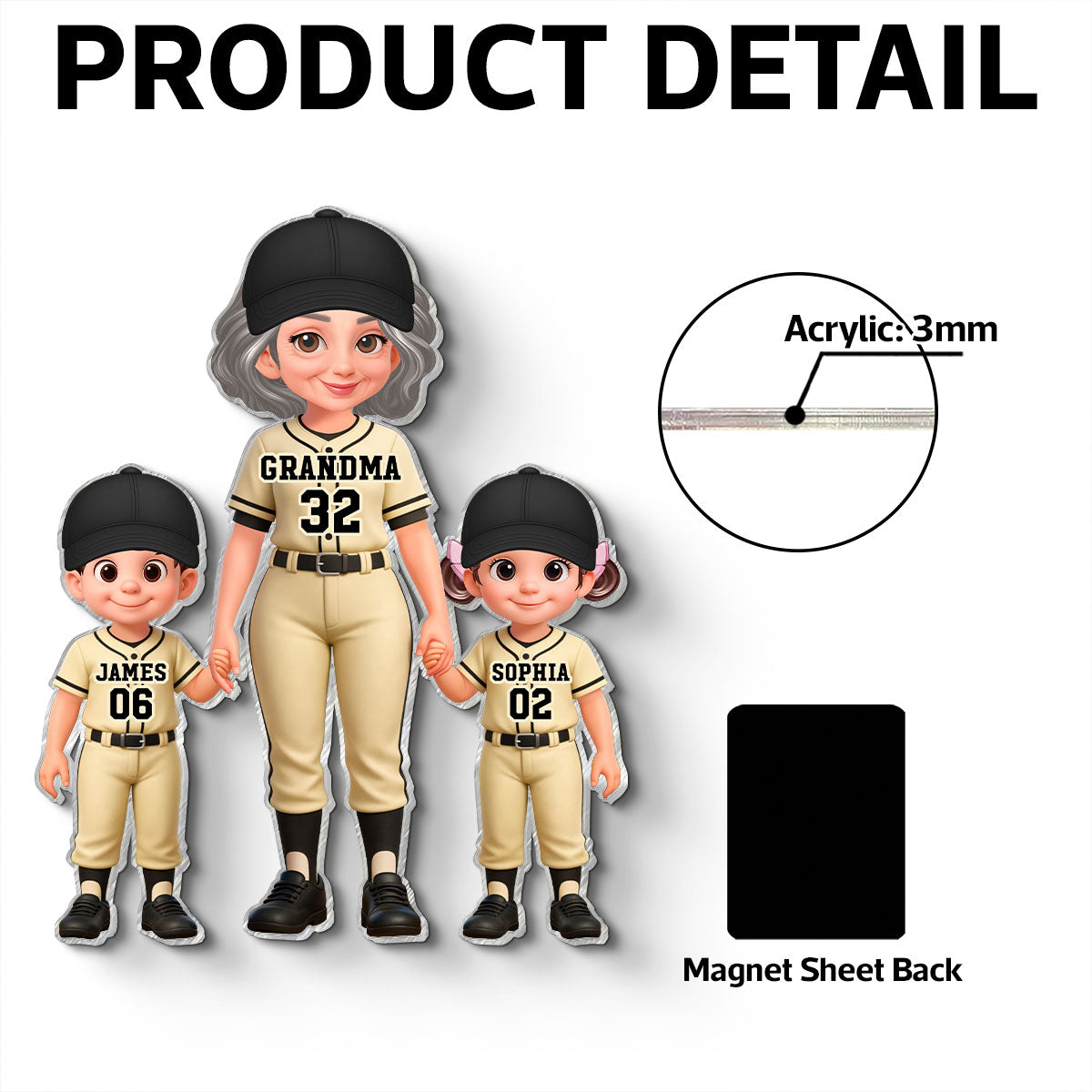 Baseball My Favorite Players Call Me Grandma Mom - Personalized Acrylic Fridge Magnet - Mother's Day Gift For Grandma, Mom