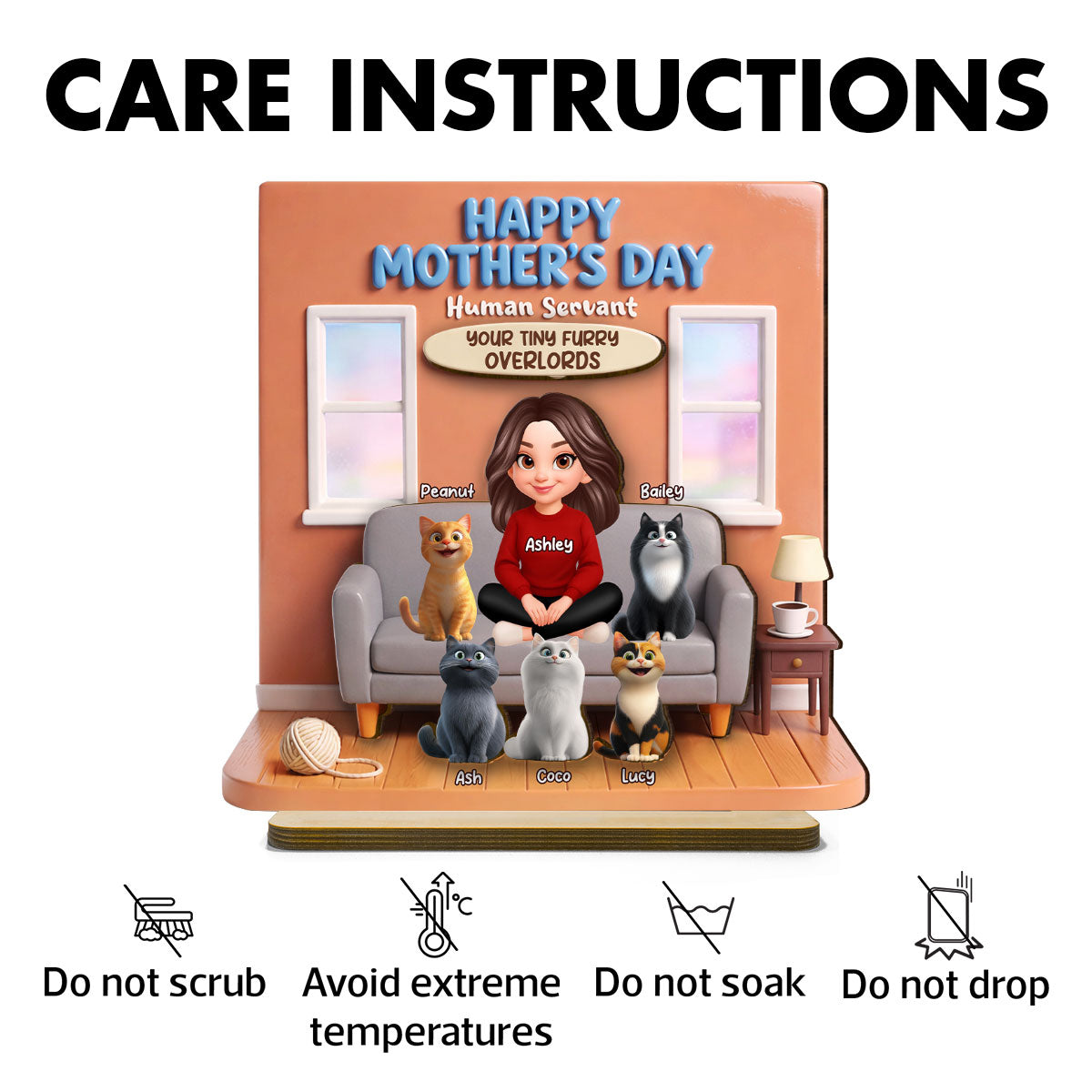 Happy Mother's Day Human Servant - Personalized 2-Layered Wooden Plaque - Gift for Cat Moms