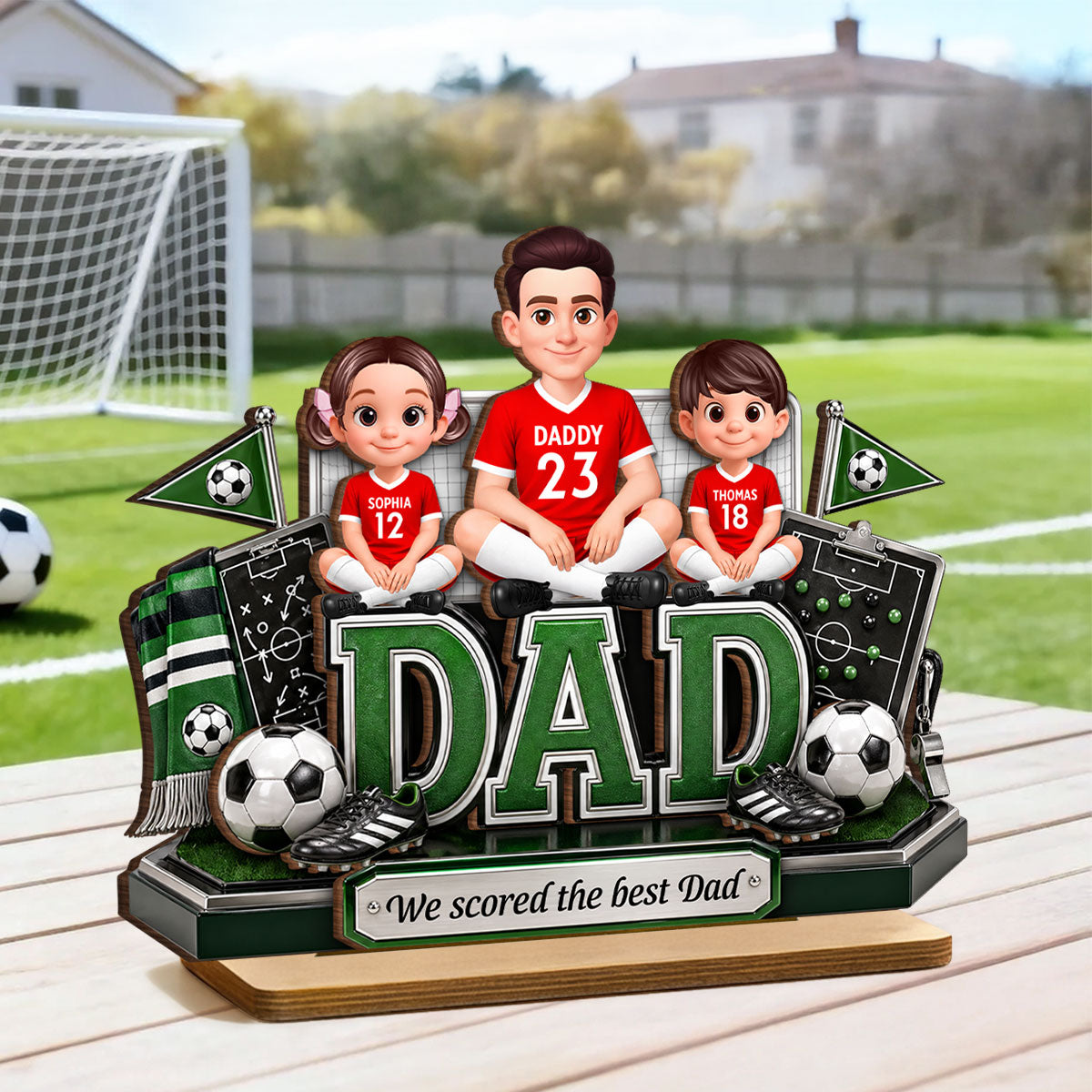 Soccer Dad Kids We Scored The Best Dad - Personalized 2-Layered Wooden Plaque - Heartfelt Gift For Soccer Dad, Gift For Husband