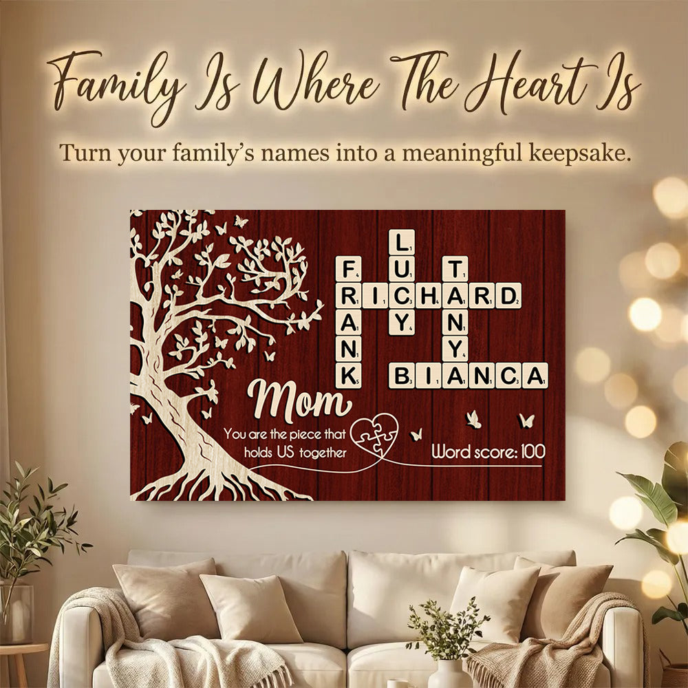 Mom You Are the Piece That Holds us Together, Crossword Puzzle Art - Personalized Poster - Sentimental Gift for Mom