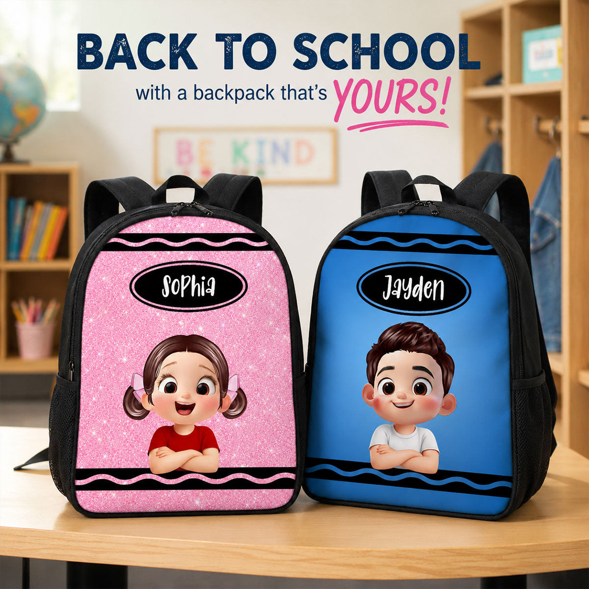 Crayon Color Boy And Girl - Personalized Backpack - Back To School Gift For Kids, Daughters, Sons, Grandkids
