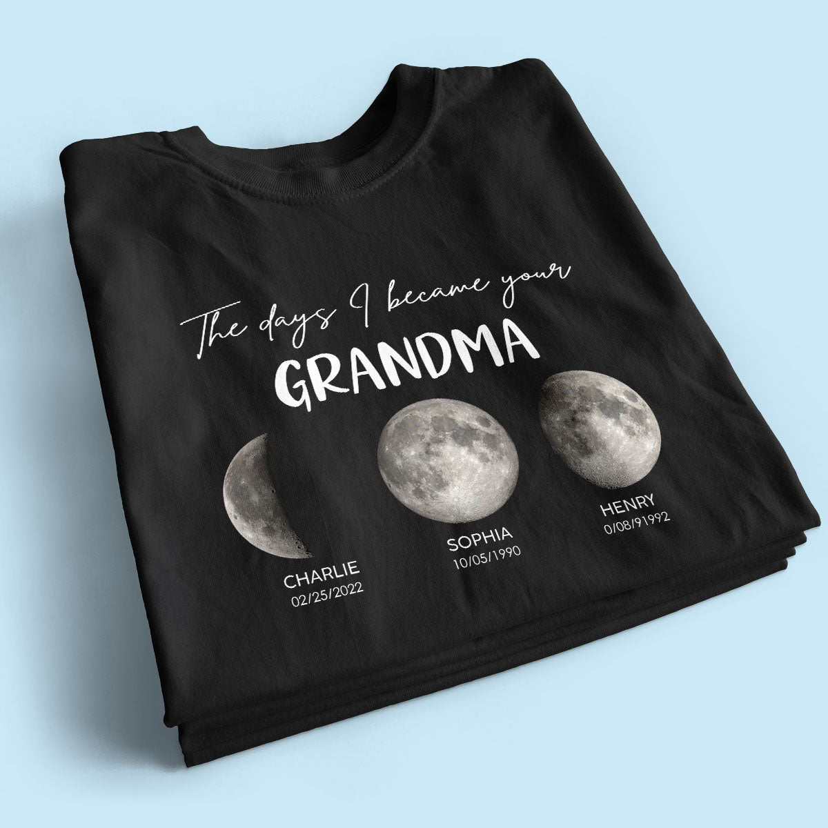 The Days I Became A Grandma Custom Grandkids Birth Moon Phase - Personalized Shirt - Mother's Day Gift For Grandma