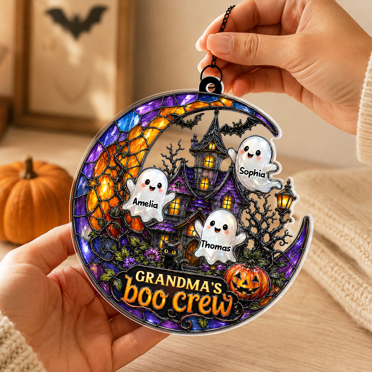 Grandma's Boo Crew - Personalized Acrylic Suncatcher - Cute Spooky Fall Halloween Decor for Grandma