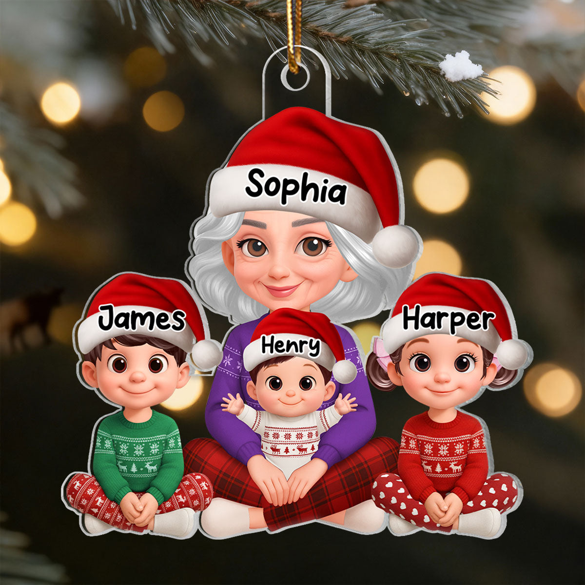 Heartwarming Grandma Grandkids Happy Together - Personalized Acrylic Ornament - Gift For Grandma, Grandkids