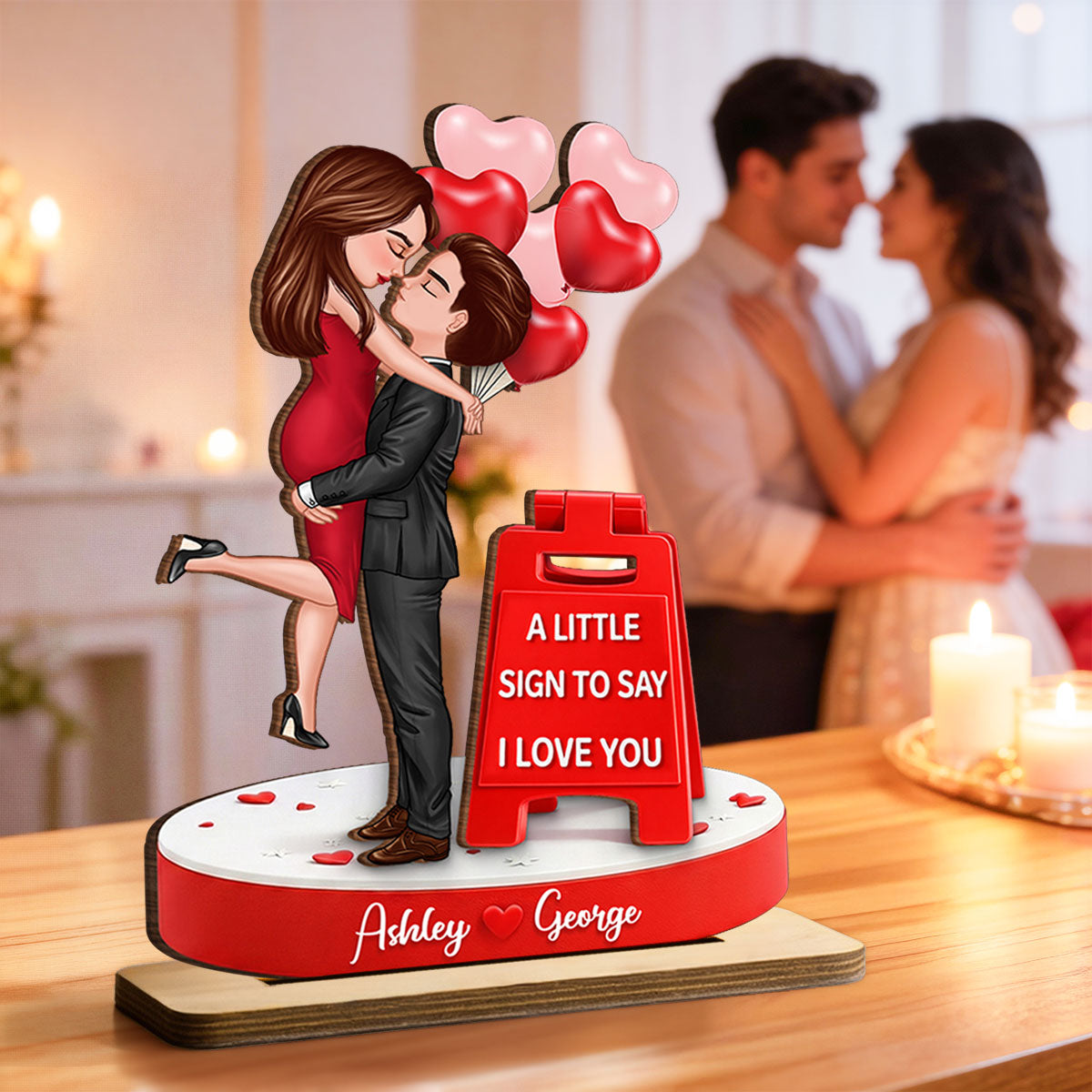 Romantic I Love You Sign - Personalized 2-Layered Wooden Plaque - Gift for Couple, for Her, for Him