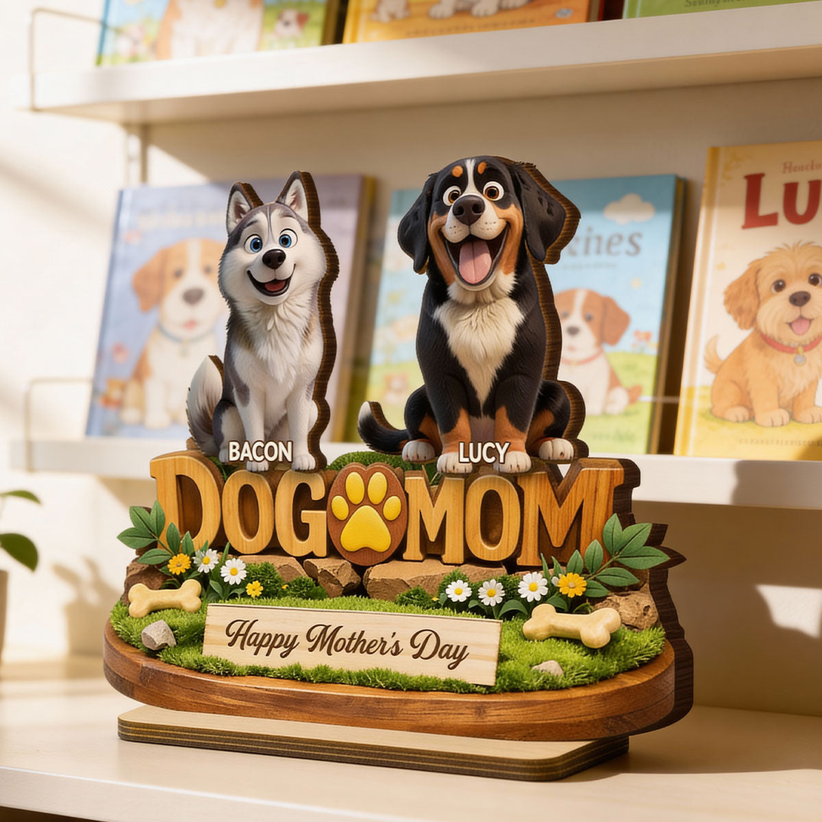 Happy Mother's Day Dog Mom - Personalized 2-Layered Wooden Plaque - Gift for Dog Lovers