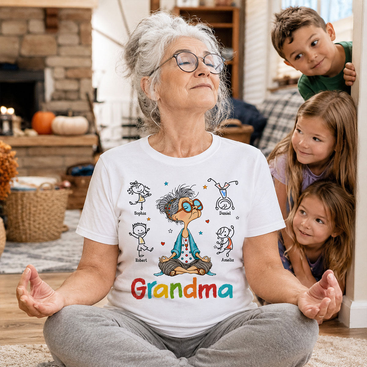 Funny Meditating Grandma Stick Grandkids - Personalized Shirt - Gift For Grandmas