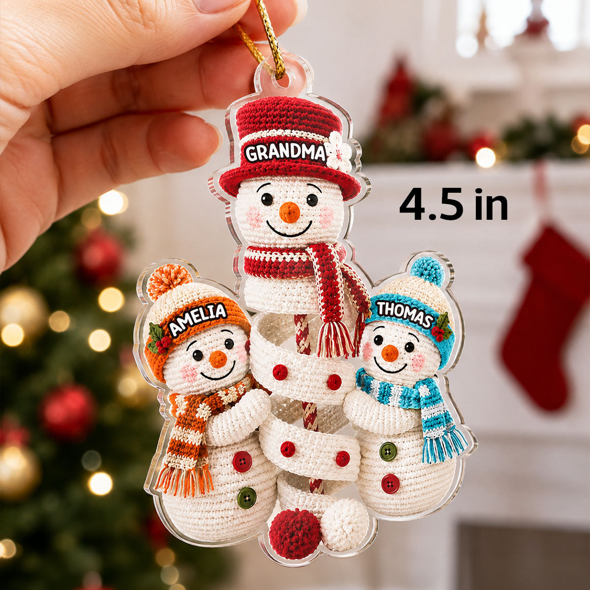 Cute Snowman Grandma & Grandkids - Personalized Acrylic Ornament - Christmas Gift for Grandma, Granddaughter, Grandson