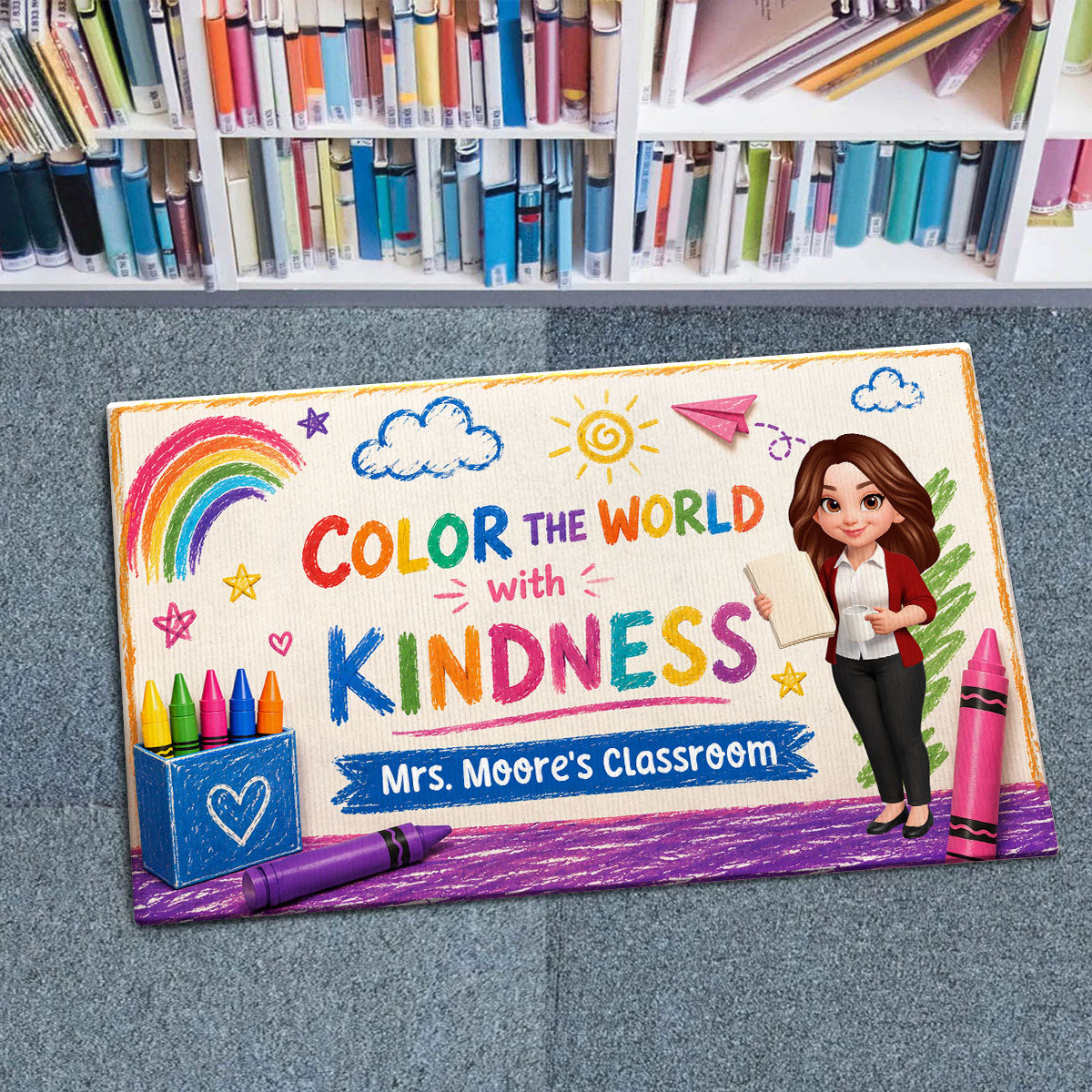 Colour The World With The Kindness - Personalized Doormat - Back To School Gift For Teacher, Classroom Decor