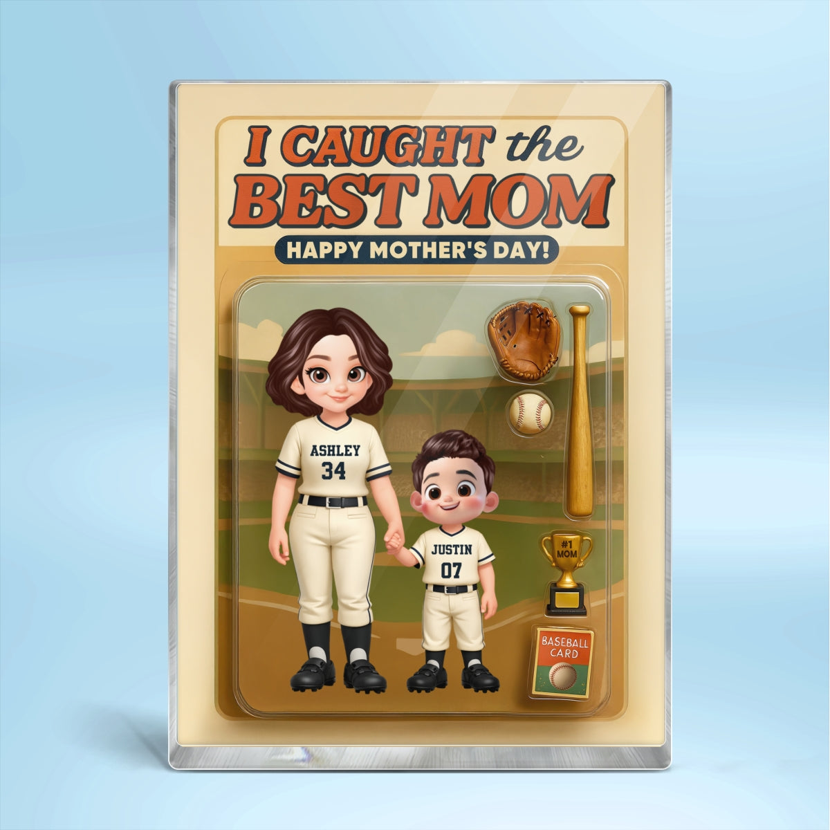 I Caught the Best Mom Baseball Mom Custom Action Figure - Personalized Acrylic Block Plaque - Heartfelt Gift for Mom, Wife