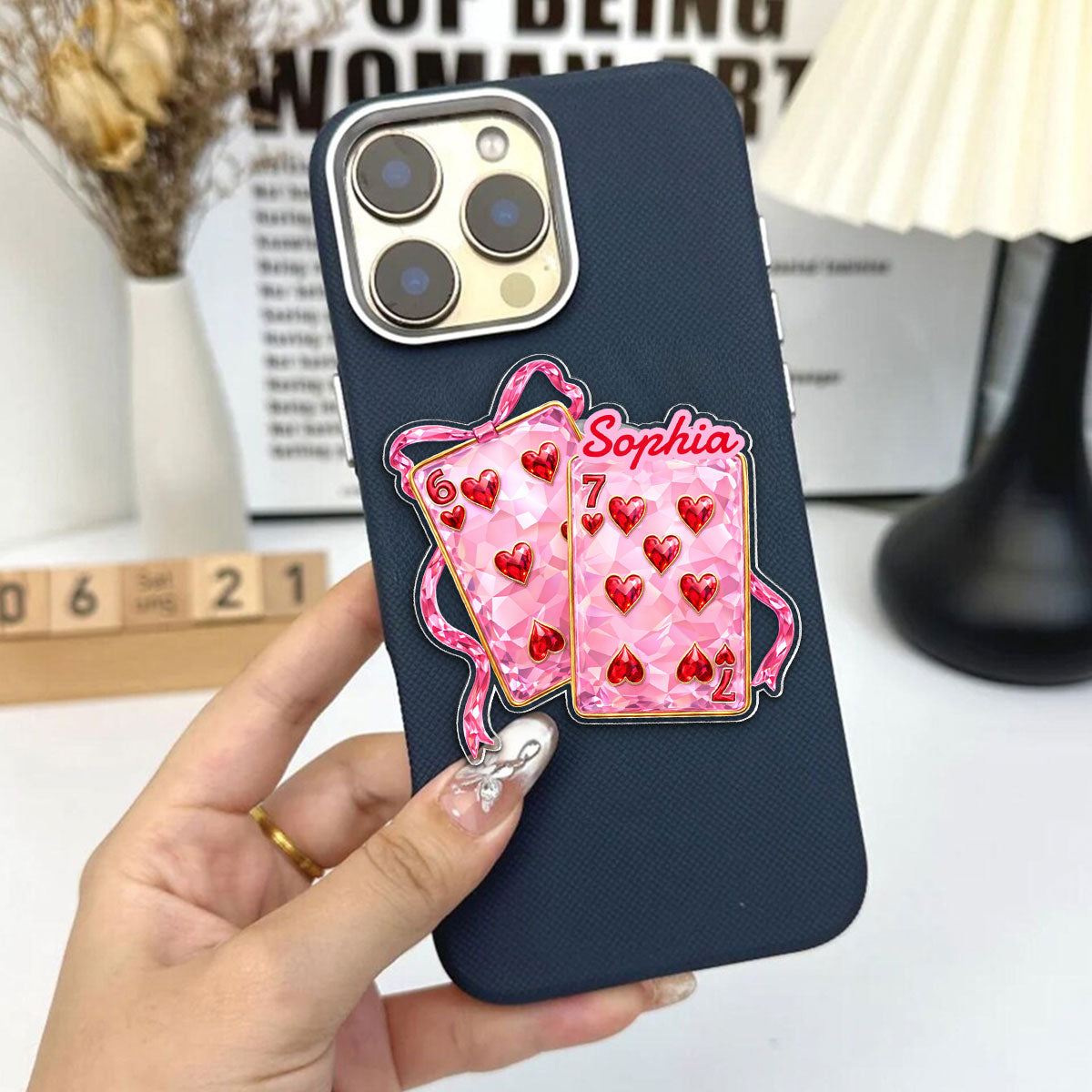 Playing Cards Valentine 6 7 Coquette - Personalized Acrylic Magnetic Phone Grip - Gift for Myself