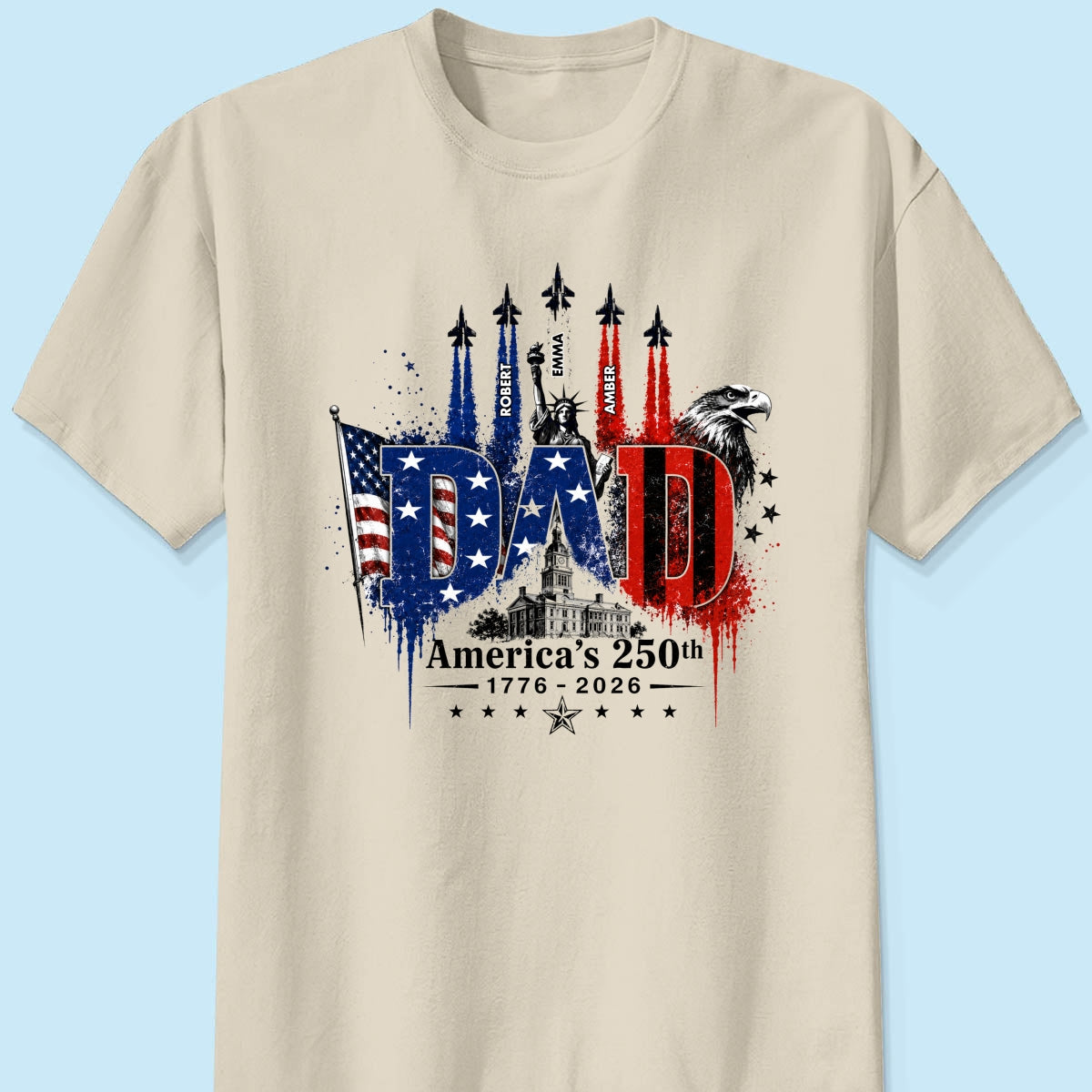 Patriotic Grandpa USA 250th Anniversary - Personalized Shirt - Father's Day Gift For Dad, Grandpa, Husband