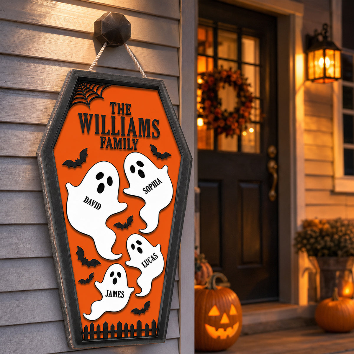 Ghost Family Coffin Sign - Personalized Wood Sign - Halloween Gift For Family