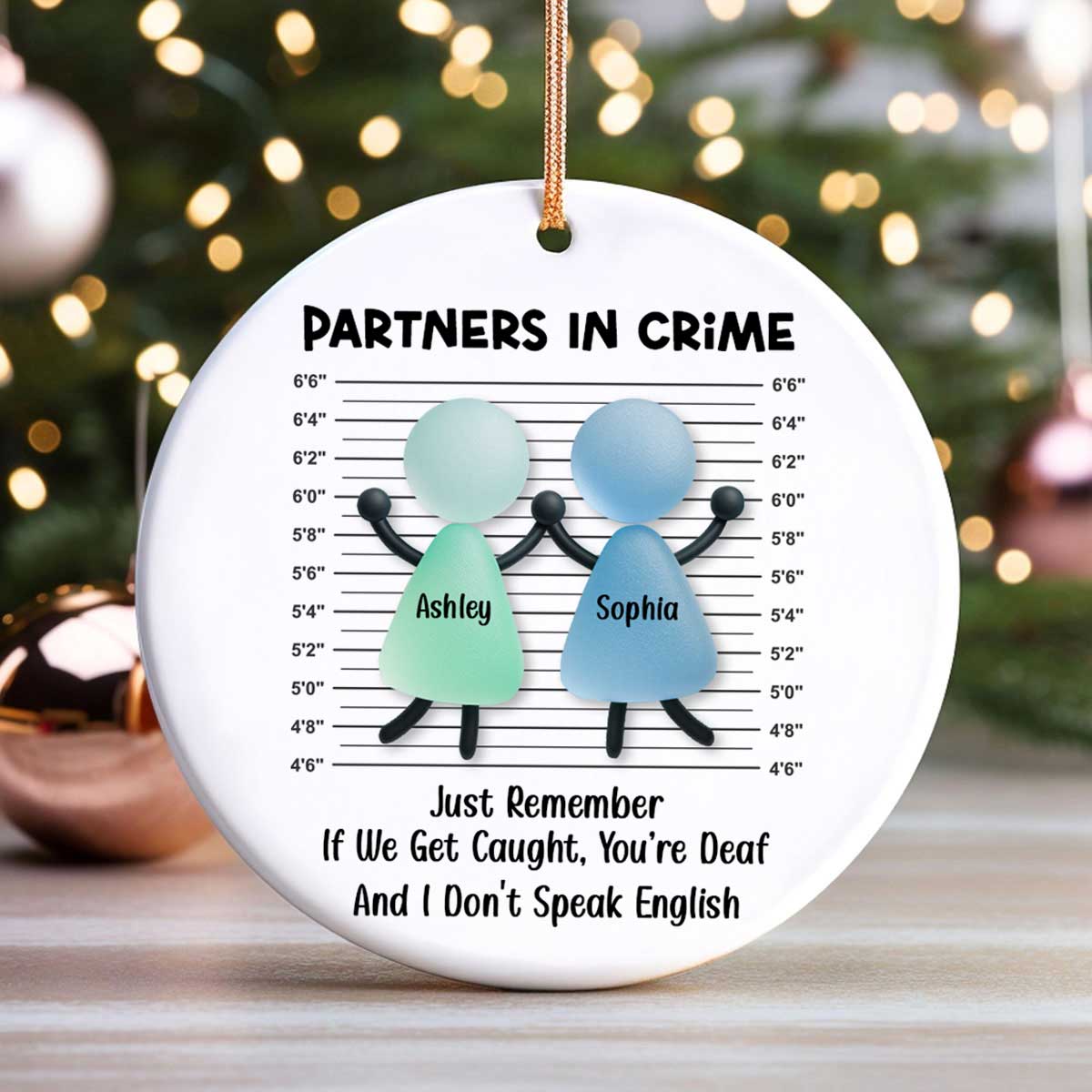 Partners in Crime Sea Glass Besties - Personalized Ceramic Ornament With Acrylic - Christmas Gift for Best Friends
