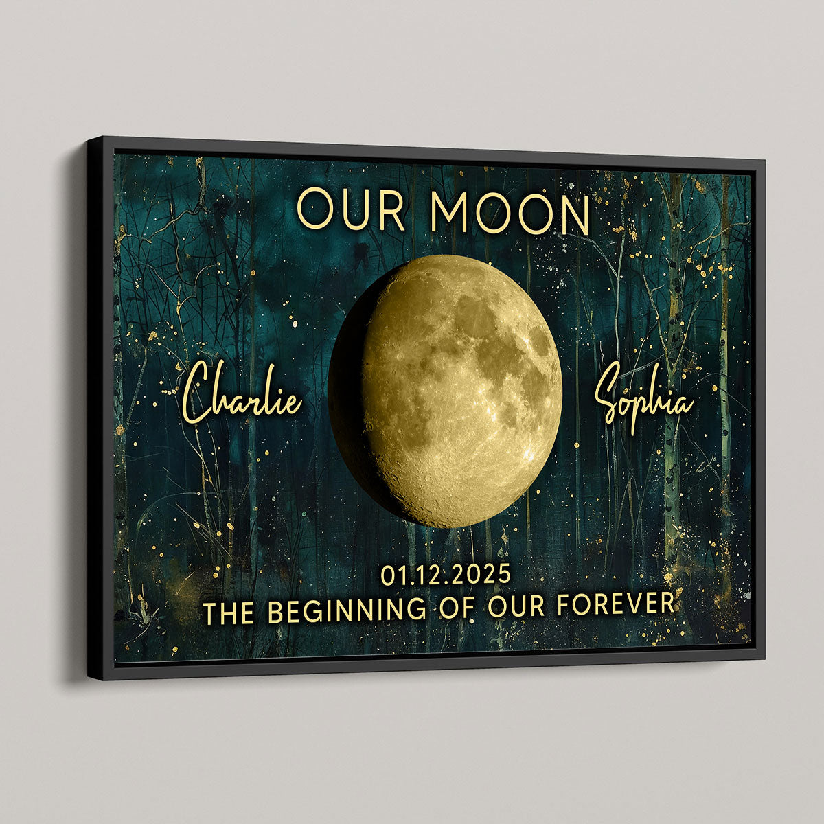 Night In The Forest Couple Custom Moon Phase Anniversary Date - Personalized Poster - Heartfelt Anniversary Gift, Valentine Gift, Wedding Gift For Couple