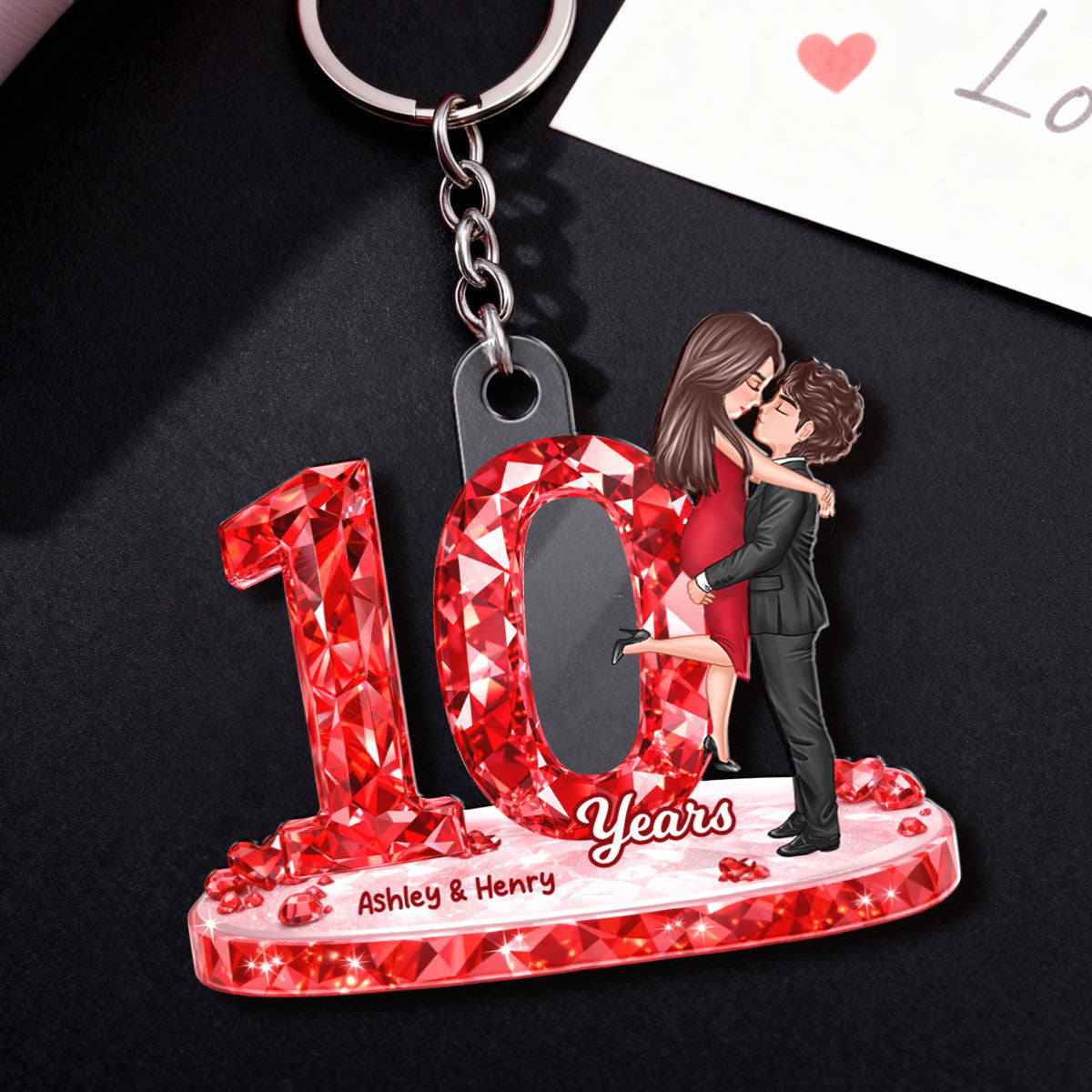 Couple Hugging Kissing Anniversary Date 3D Crystal Effect - Personalized Acrylic Keychain - Sentimental Gift for Her, Gift for Him