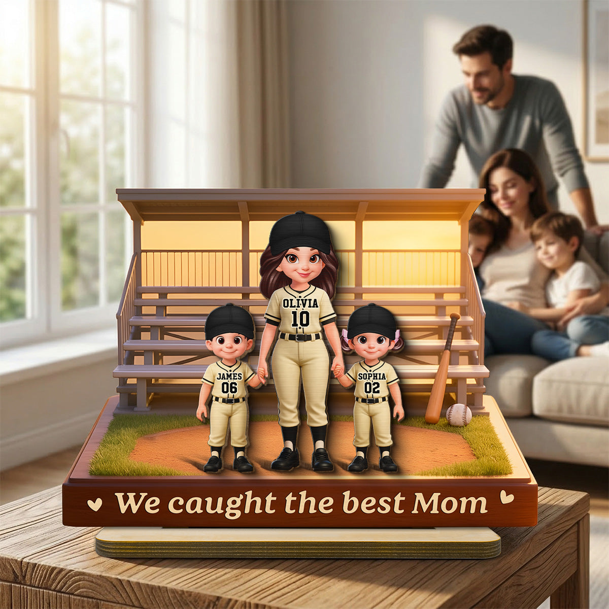 From The Baseball Bleachers With Love We Caught The Best Mom - Personalized 2-Layered Wooden Plaque - Mother's Day Gift For Baseball Mom