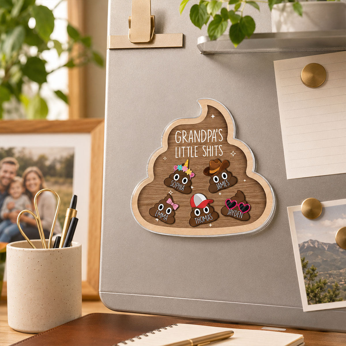 Grandpa's Little Turds - Personalized Acrylic Fridge Magnet - Funny Father's Day Gift For Grandpa