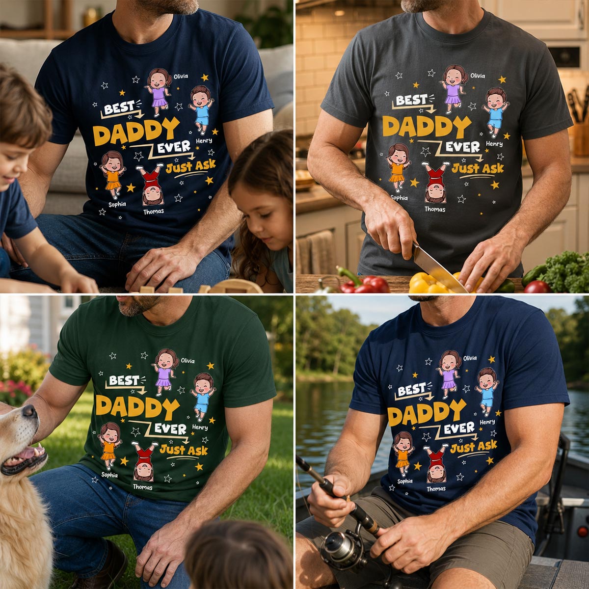 Best Dad Grandpa Ever Just Ask Cute Cartoon Kids - Personalized Shirt
