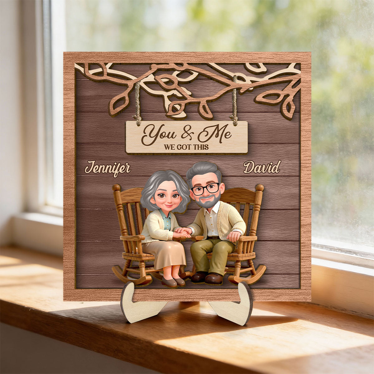Couple Under Eternal Tree Of Love - Personalized 2-Layered Wooden Plaque - Gift For Couple