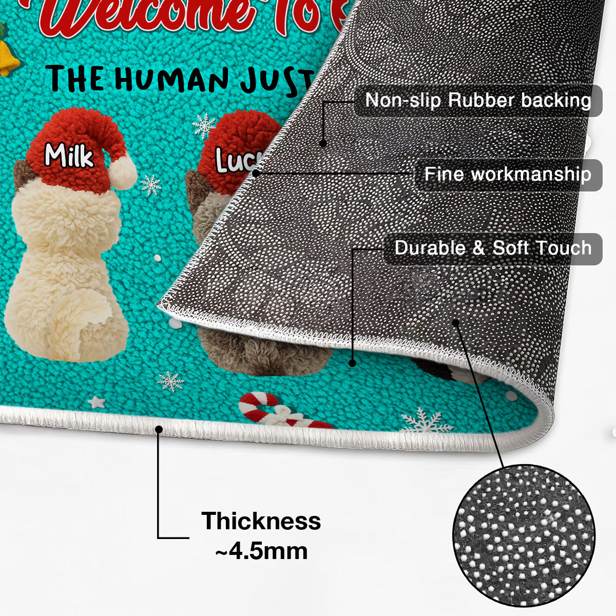 Welcome to Our Home The Humans Just Live Here - Personalized Doormat - Funny Cats Latch Hook Yarn Faux - Christmas Decor for Pet Lovers