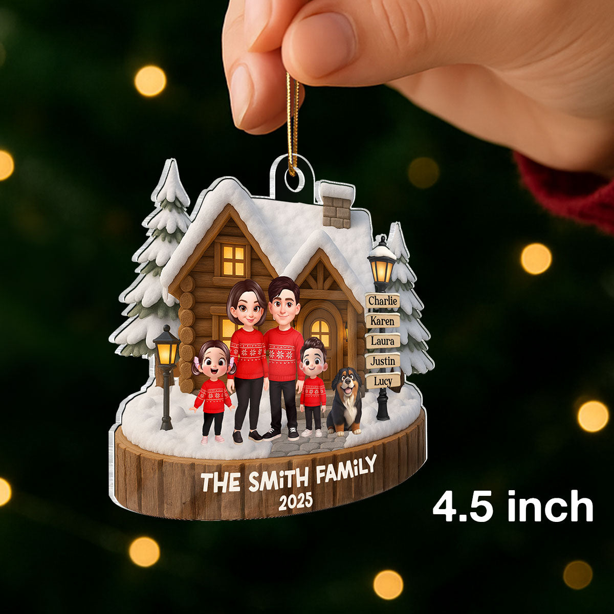 Family Wooden House Sign Post - Personalized Acrylic Ornament - Christmas Gift for Family