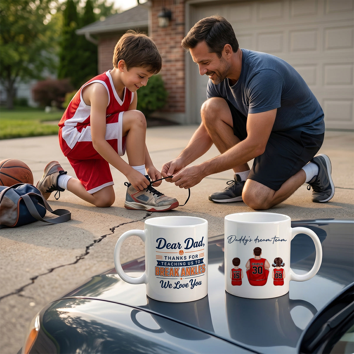 Thank You For Teaching Us To Break Ankles Basketball Dad & Kids - Personalized Mug - Father's Day Gift For Dad, Husband