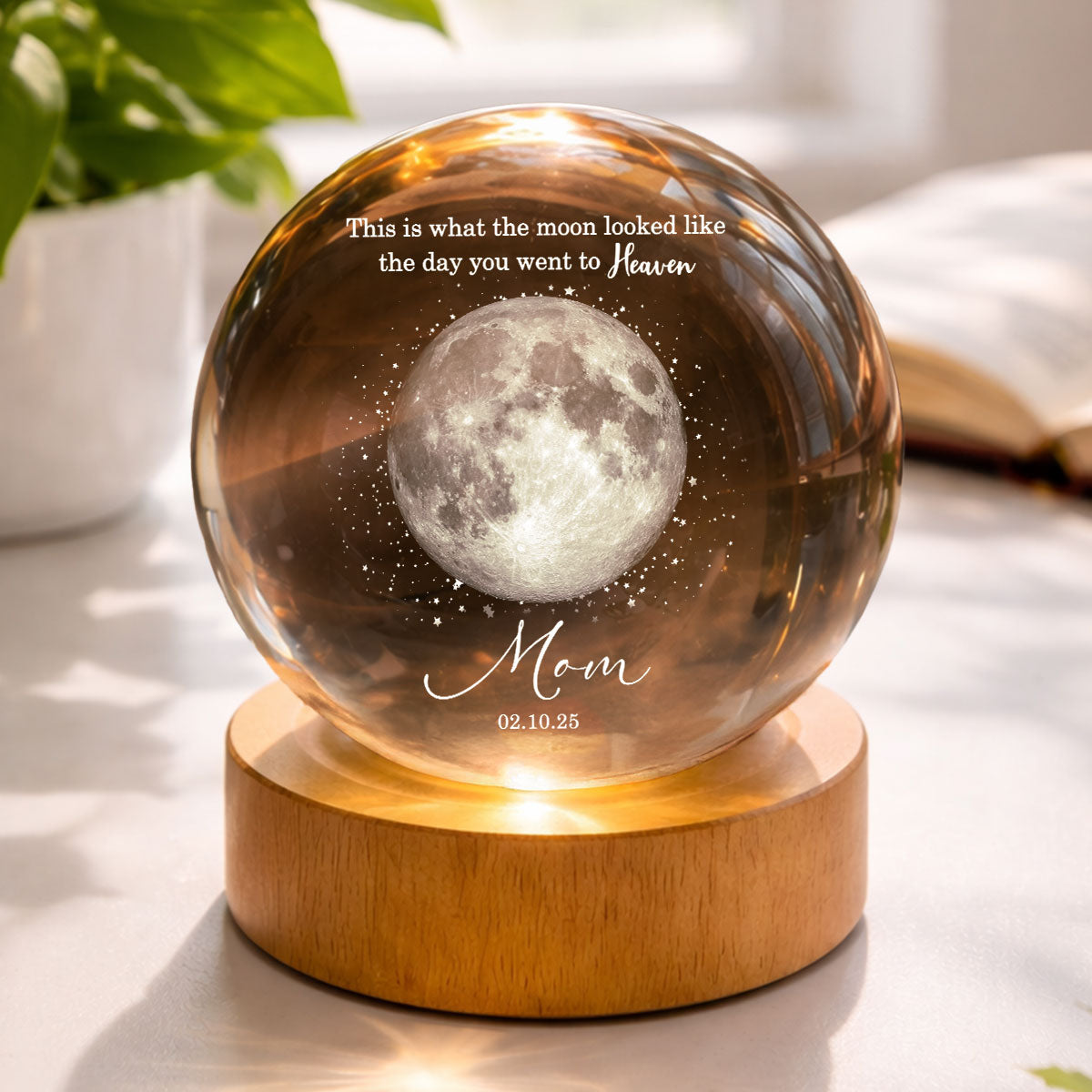 The Day You Went to Heaven Custom Moon Phase by Date - Personalized Crystal Ball LED Night Light - Heartfelt Memorial Remembrance Keepsake