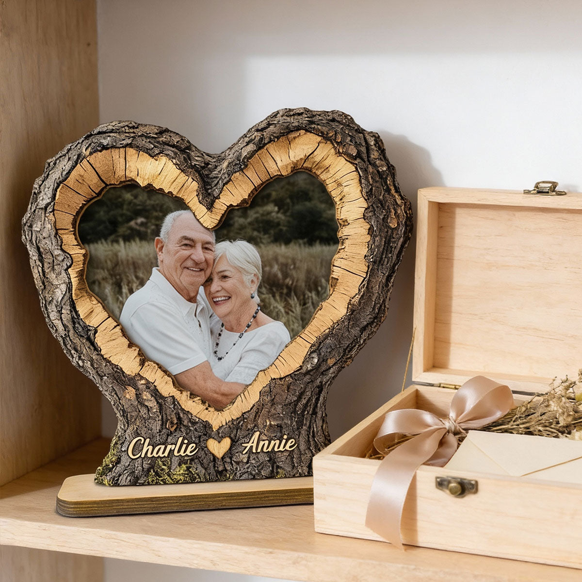 Couple Custom Photo In Heart Carved Tree 2D Flat - Personalized 2-Layered Wooden Plaque - Anniversary Gift, Valentine's Gift For Him, For Her