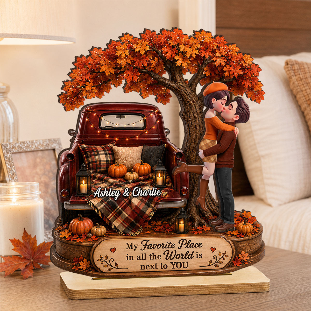My Favorite Place in All the World is Next to You - Personalized 2-Layered Wooden Plaque - Heartfelt Gift for Him, for Her
