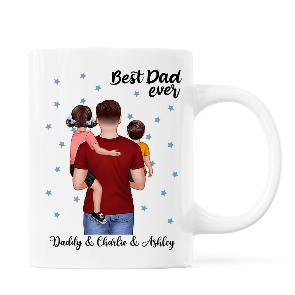 Dad Holding Kids Blue Stars Father‘s Day Gift Personalized Mug