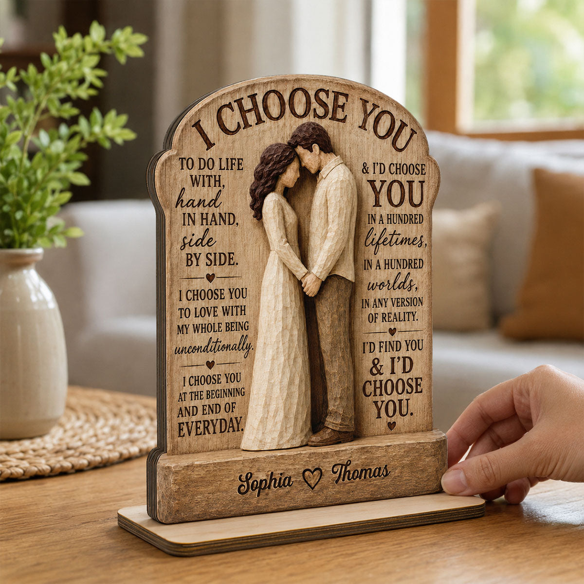 I Choose You Couple Hand In Hand 2D Flat - Personalized 2-Layered Wooden Plaque - Anniversary Gift Keepsake For Couples