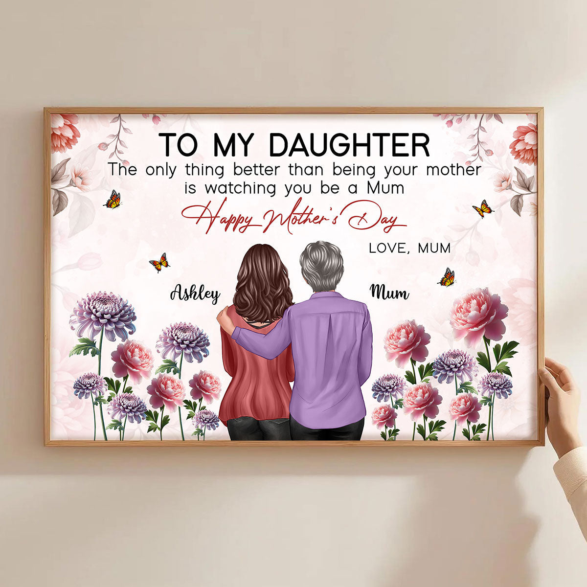 To My Daughter From Mum Birth Month Flower Floral Pink Tone - Personalised Poster