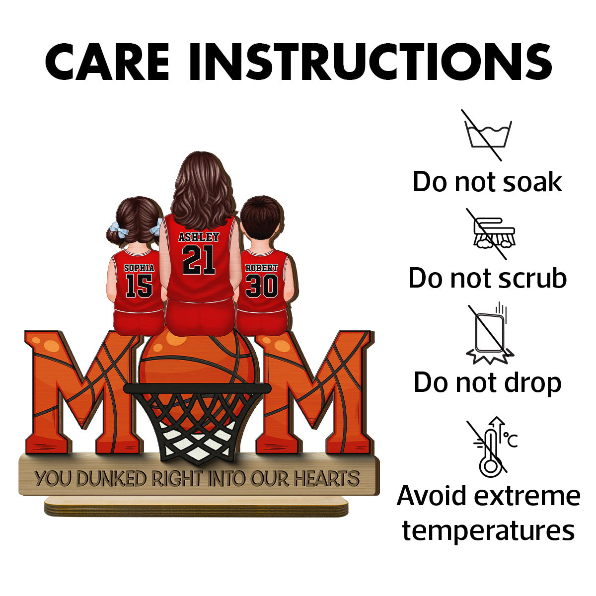 Basketball Mom Dunked Into Our Hearts - Personalized 2-Layered Wooden Plaque