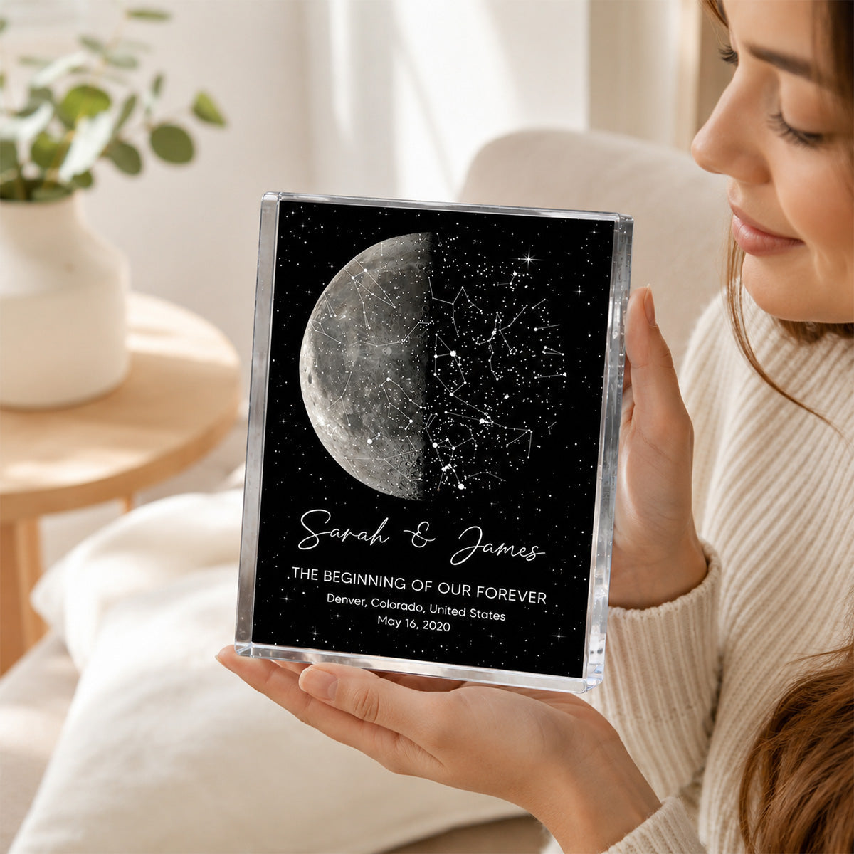 The Night It All Began Custom Moon Phase & Star Map - Personalized Acrylic Block Plaque - Gift For Couple
