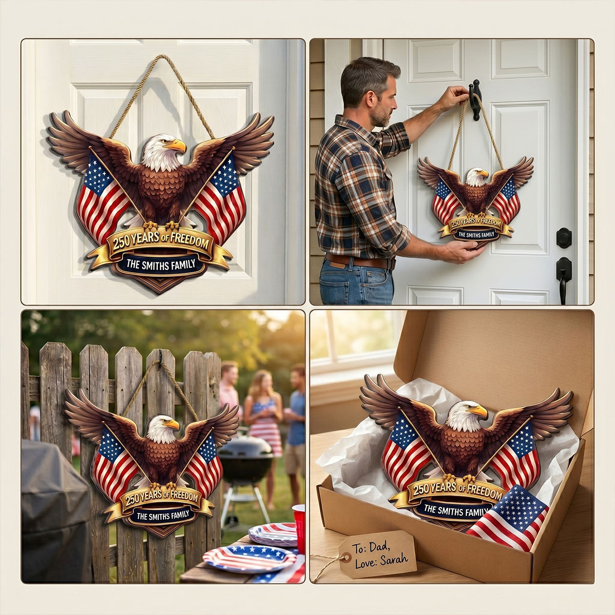 250 Years Of Freedom Bald Eagle Nation Flag 2D Printed - Personalized Door Hanger - United States 250th Anniversary USA Patriotic Home Decor