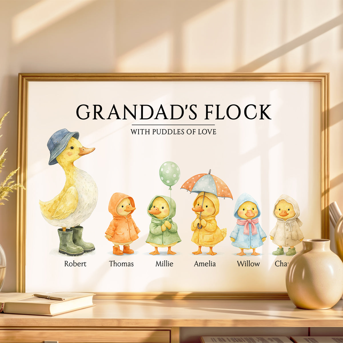 Grandparents Grandad Grandma's Flock with Puddles of Love - Personalised Poster - UK Father's Day Gift for Grandpa