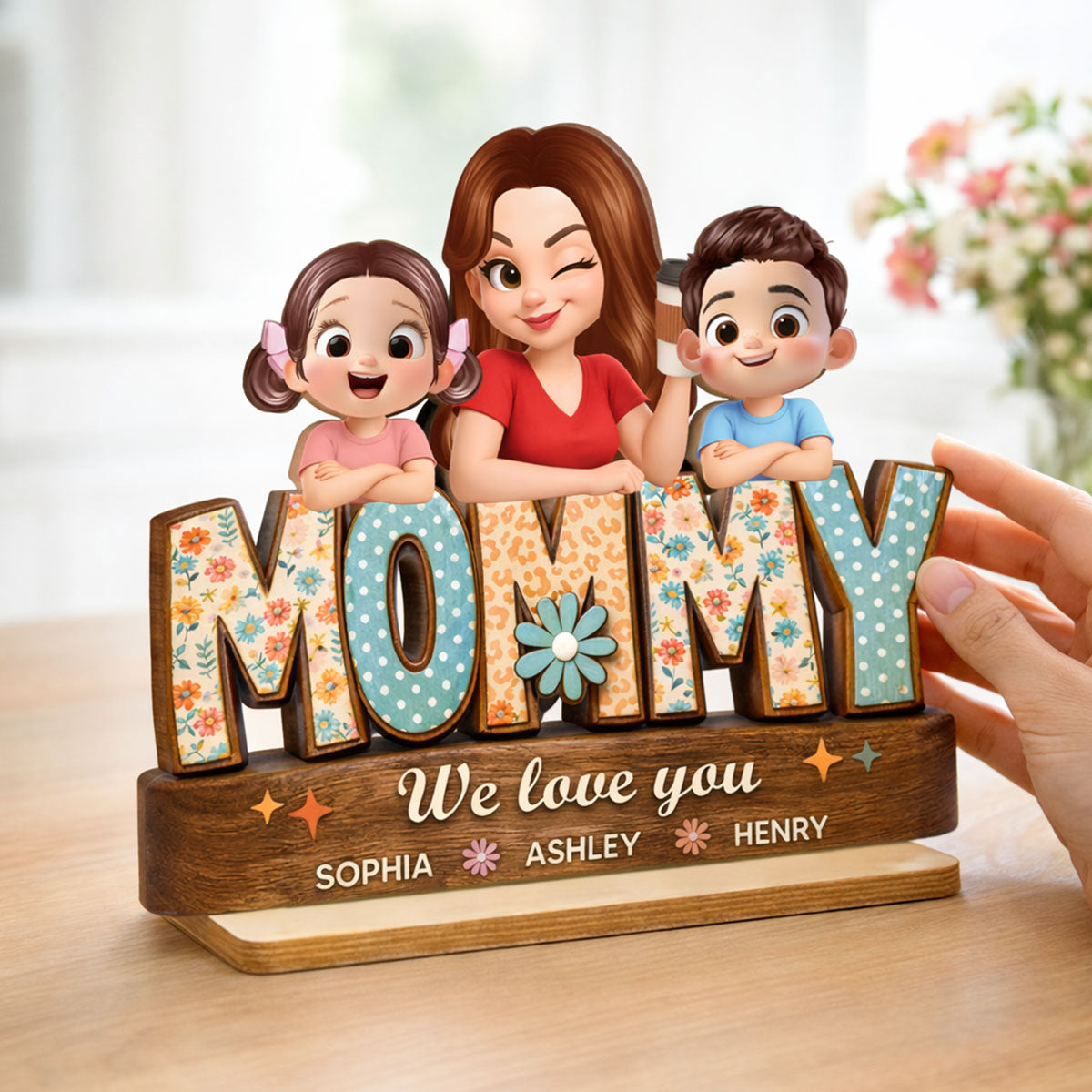 Mommy We Love You Preppy Pattern - Personalized 2-Layered Wooden Plaque - Heartfelt Mother's Day Gift for Mom, Wife, Farmhouse Decor