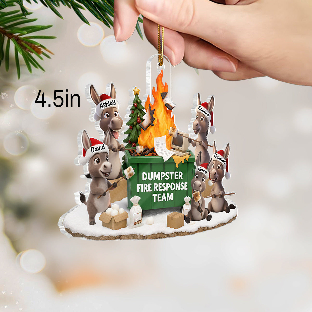 Funny Donkey Dumpster on Fire Response Team - Personalized Acrylic Ornament - Funny Holiday Gift for Coworkers