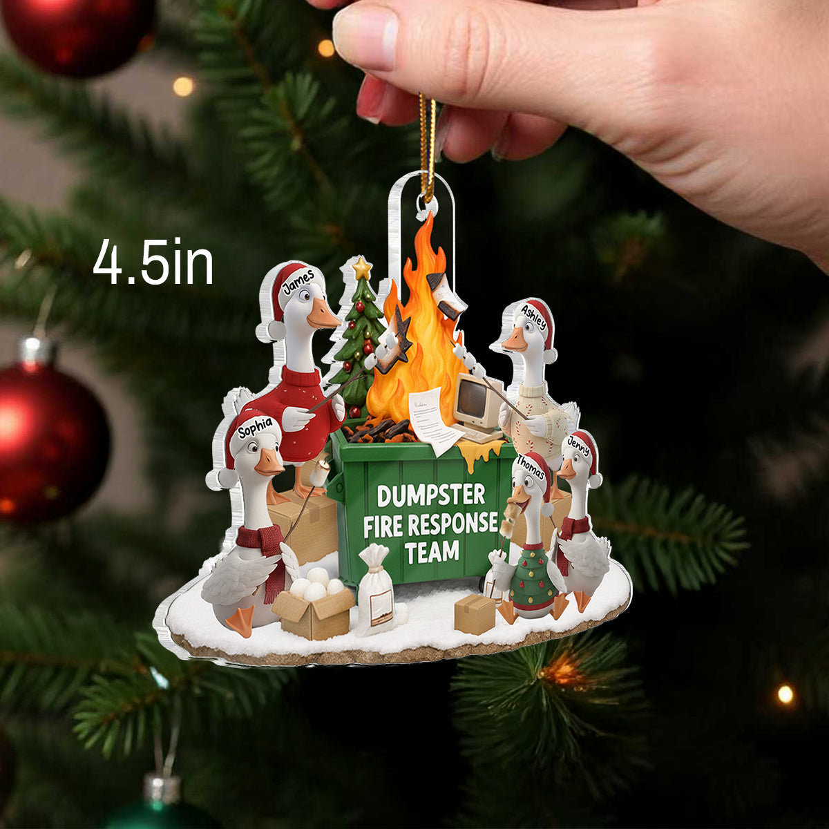 Funny Goose Dumpster on Fire Response Team - Personalized Acrylic Ornament - Funny Holiday Gift for Coworkers