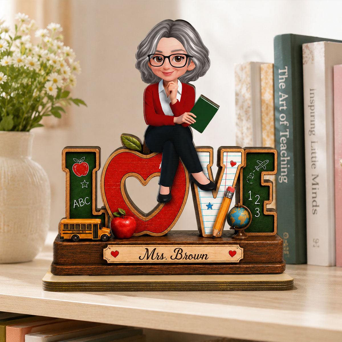 Love Pretty Teacher - Personalized 2-Layered Wooden Plaque - Back To School Gift For Teacher, Office Decor